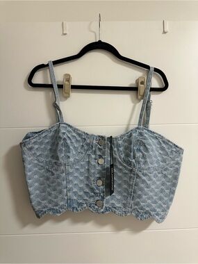 Blank NYC Light Wash Denim Textured Heart Bustier Top